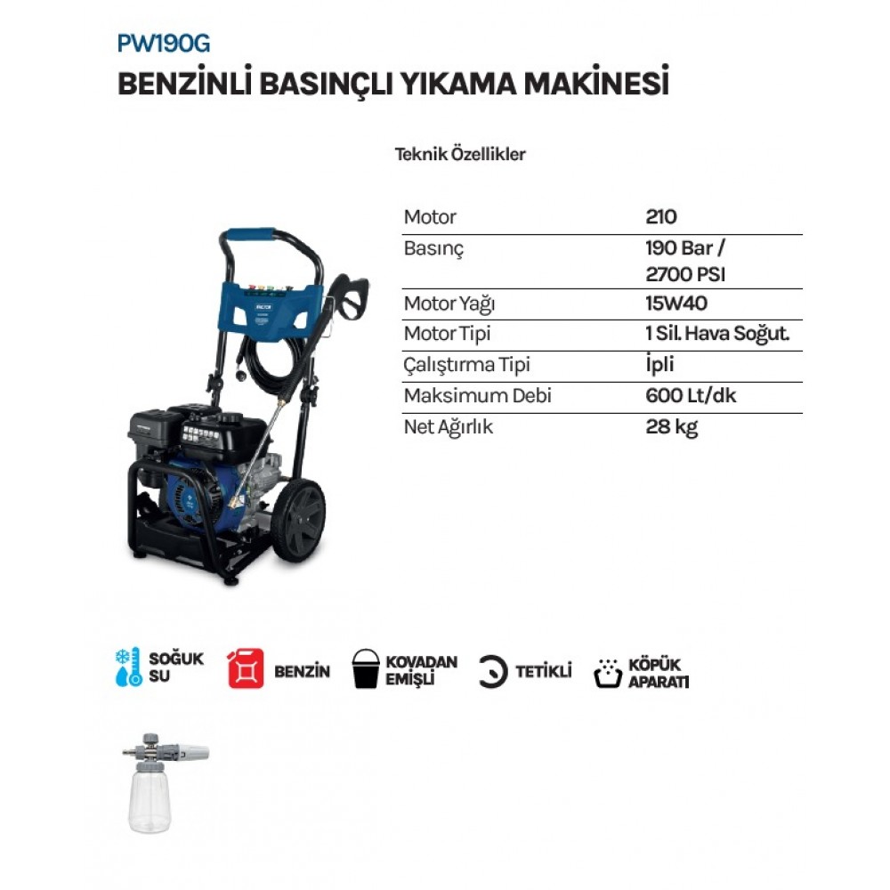 FACTOR PW190G Benzinli Basınçlı Yıkama Makinesi